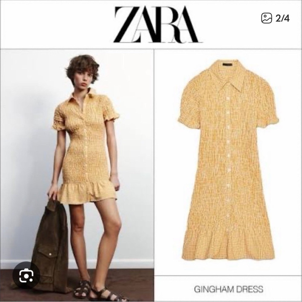 Zara Mustard Gingham Mini Dress